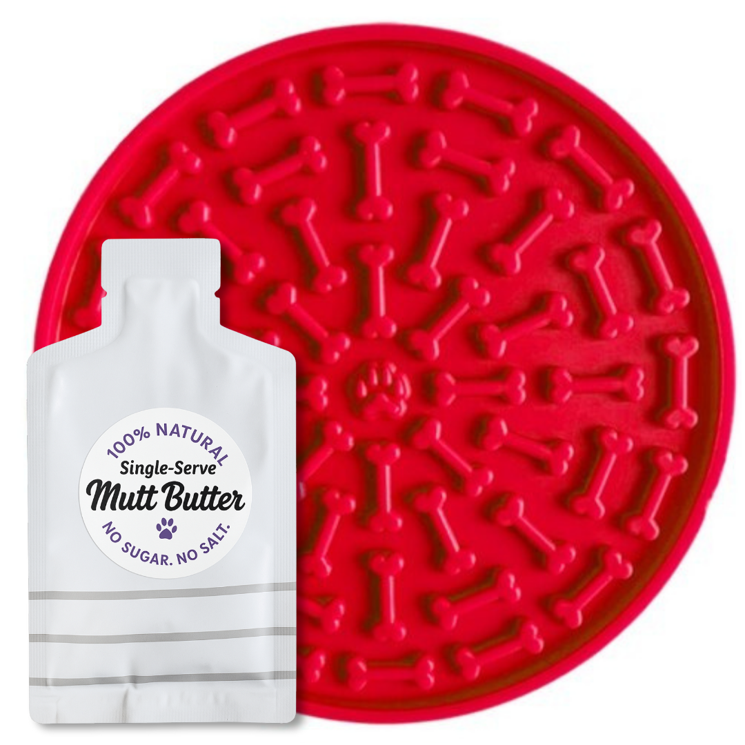 Lick Mat with Single Serving Mutt Butter - For Play, Bath, Fun Times