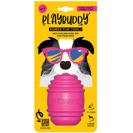 PlayBuddy Rubber Thrill – for dogs that love to chase, chew, and be challenged (M/L/XL)