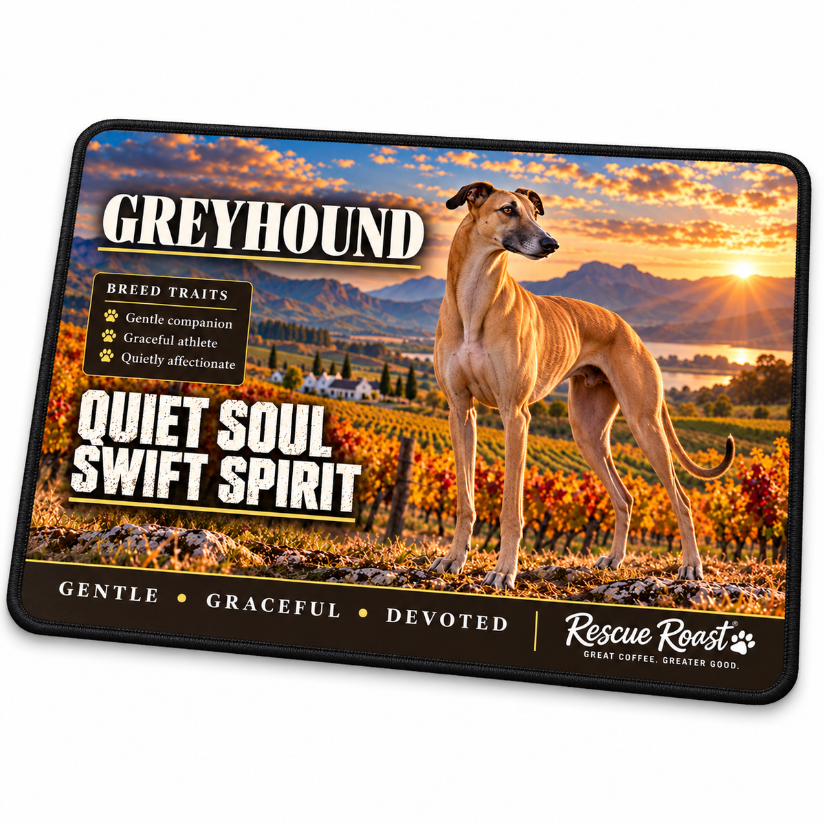 Rescue Roast® Greyhound – Quiet Soul, Swift Spirit Mousepad