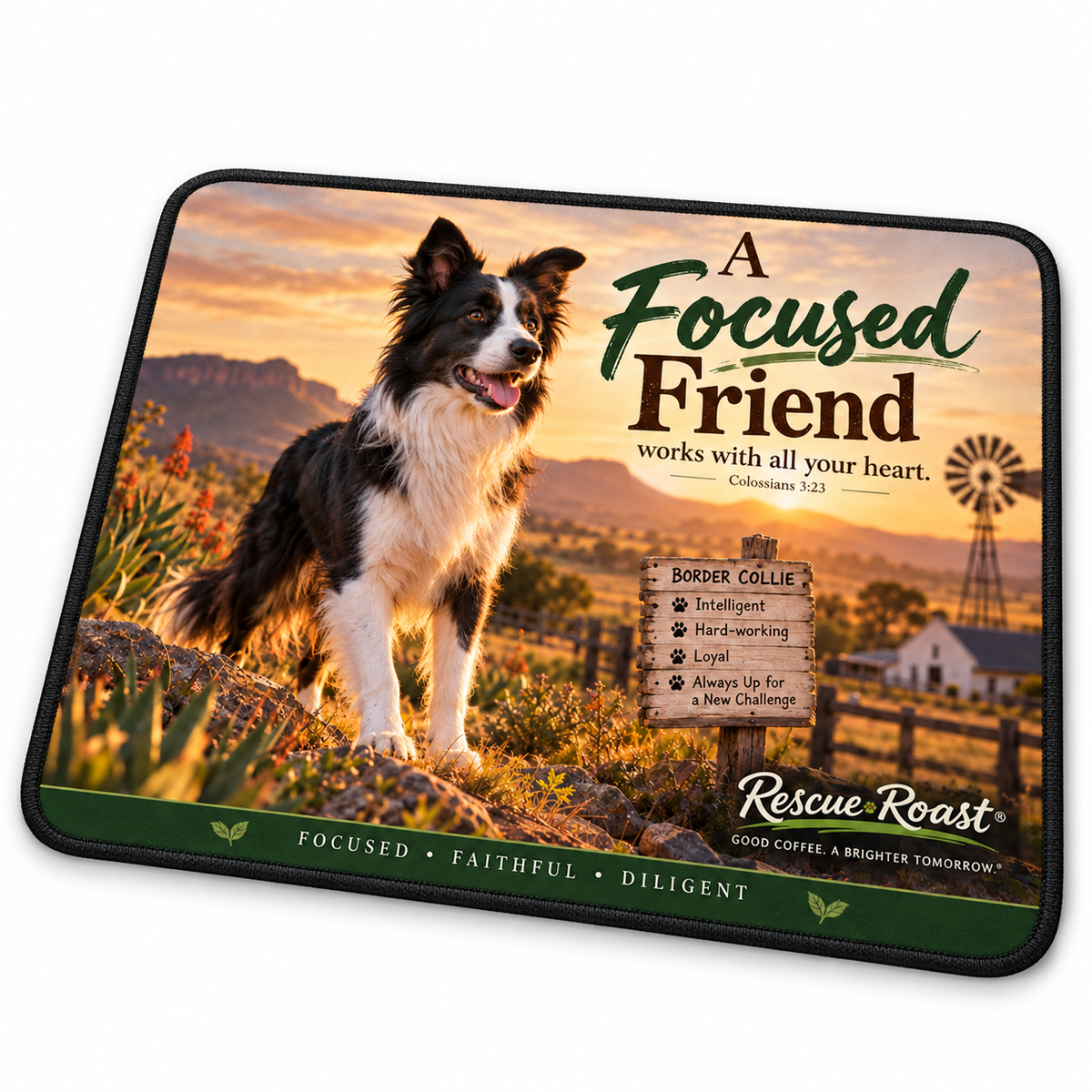 Rescue Roast® Border Collie Scripture Mousepad
