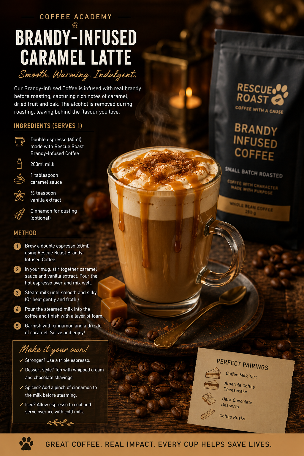 Rescue Roast Brandy-Infused Coffee Caramel Latte