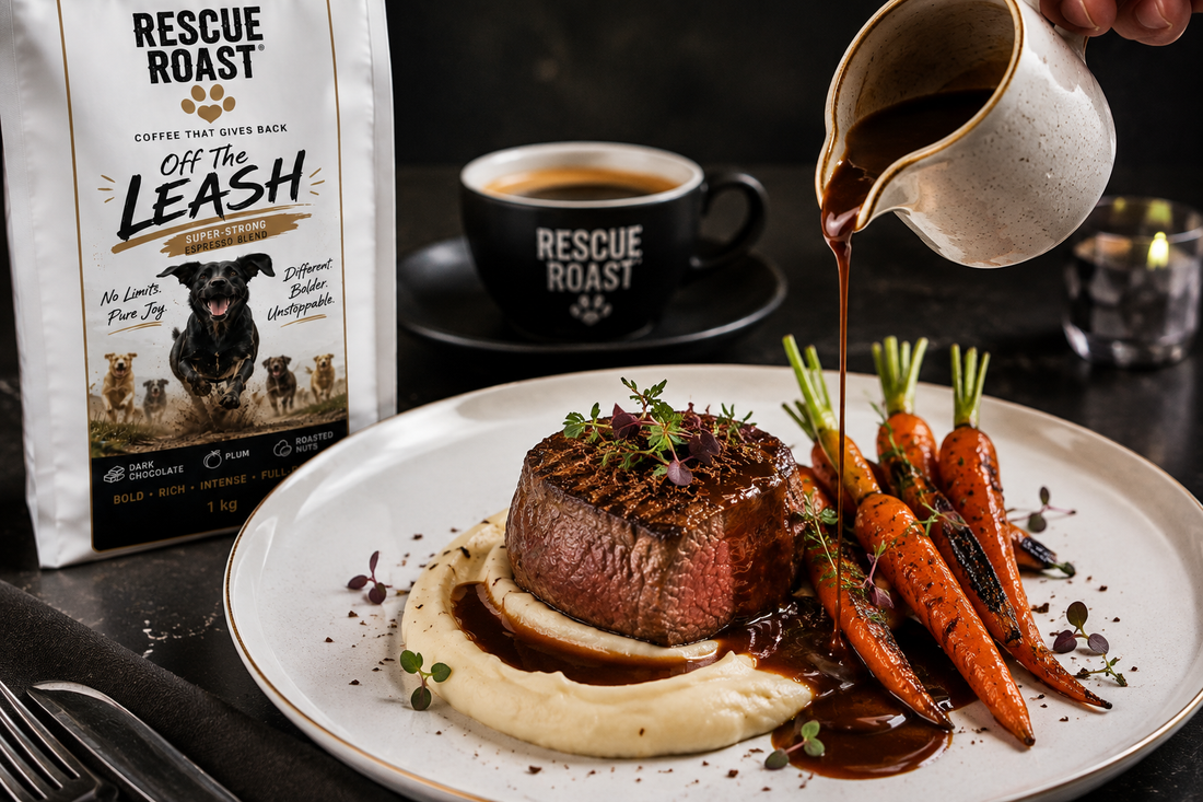 Fine Dining - Off The Leash Beef Fillet with Espresso Jus, Celeriac Purée & Charred Baby Carrots