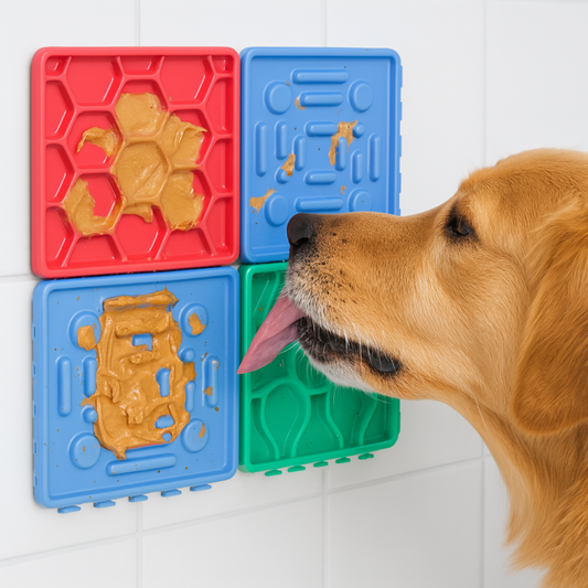4 Piece Lick‑Mat Slow‑Feeder with 400g Mutt Butter Doggy Peanut Butter