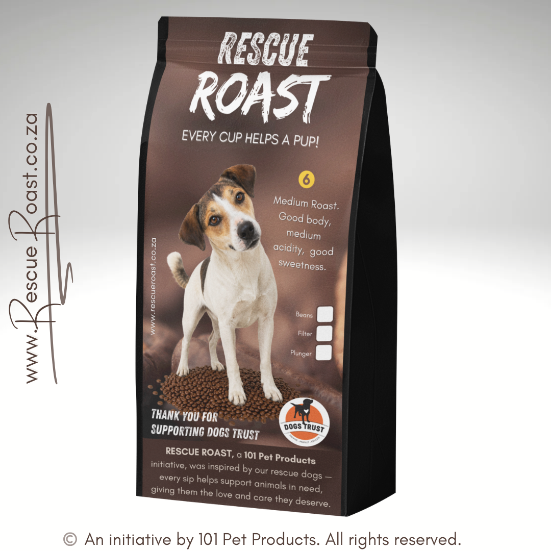 Rescue Roast® Community Spirit (Dogs Trust), Blend #2 packaging featuring animal artwork