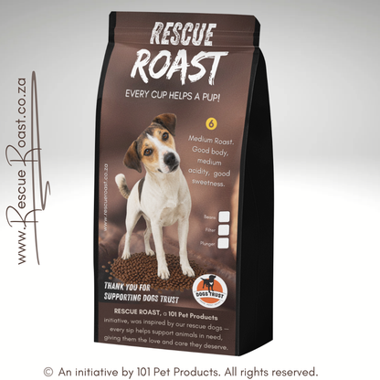 Rescue Roast® Community Spirit (Dogs Trust), Blend #2 packaging featuring animal artwork