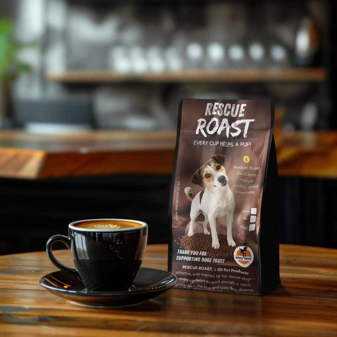 Rescue Roast® Community Spirit (Dogs Trust), Blend #2 packaging featuring animal artwork