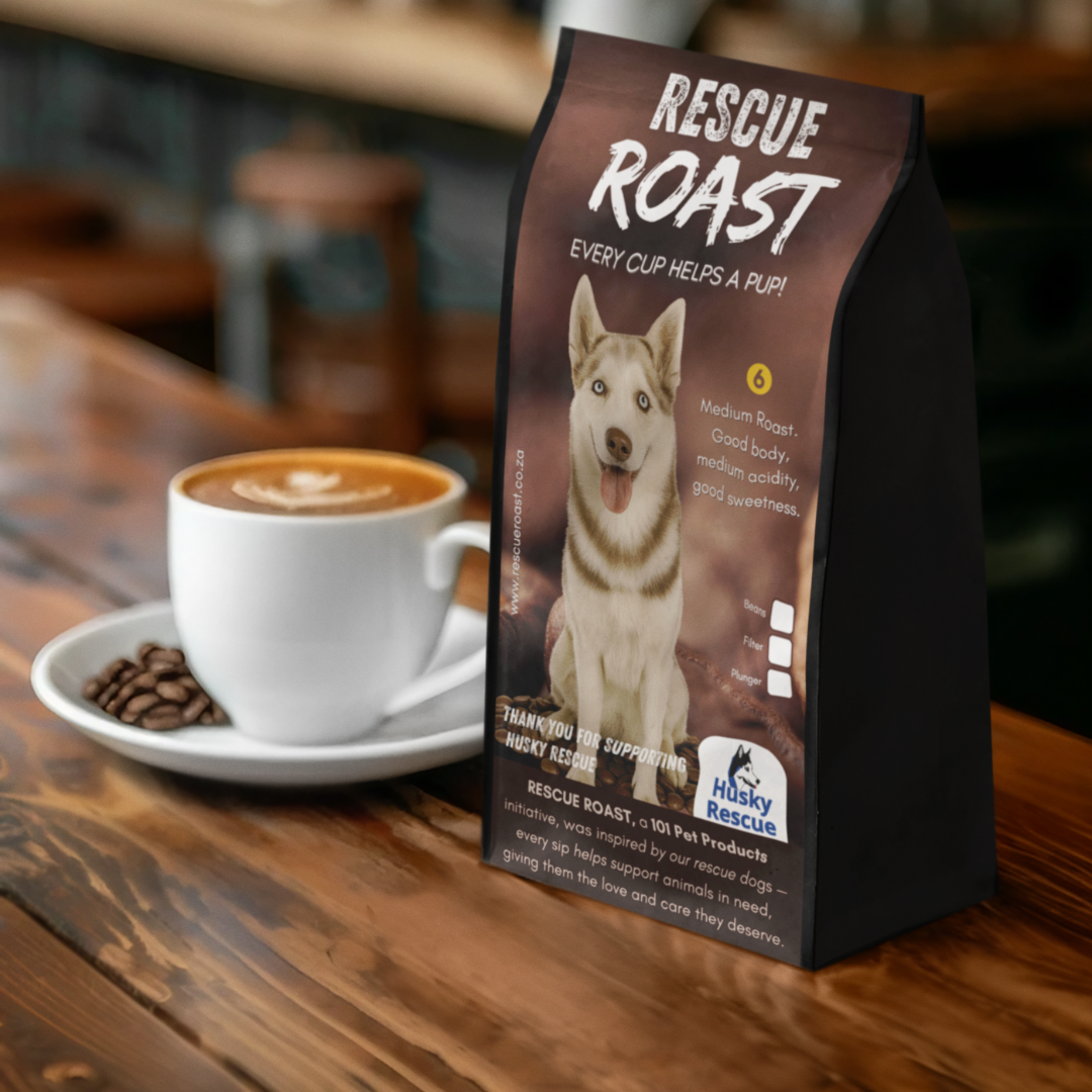 Rescue Roast® Run Wild Roast (Husky Rescue), Blend #2 packaging featuring animal artwork