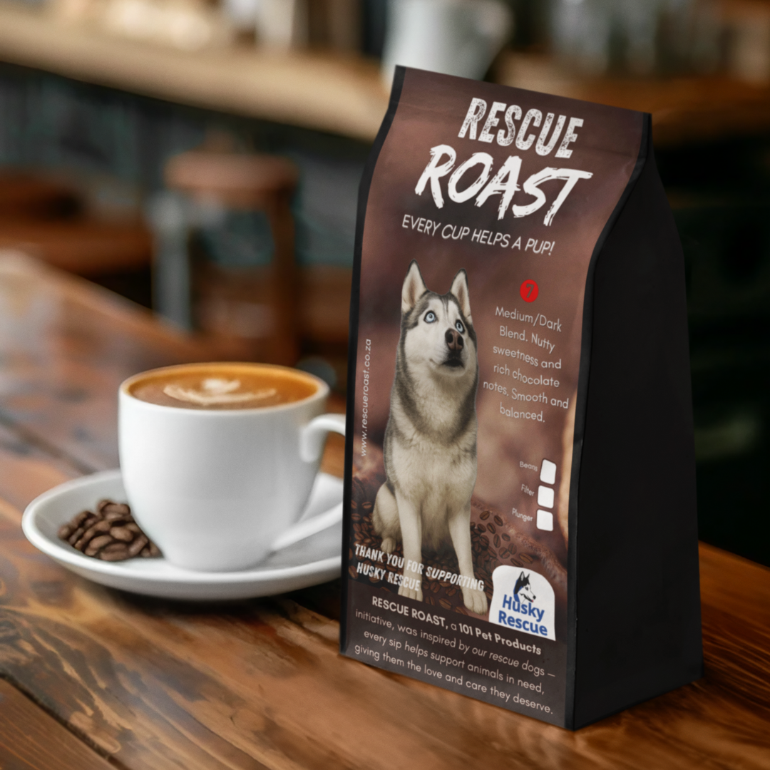 Rescue Roast® Howling with Purpose (Husky Rescue), Blend #3 packaging featuring animal artwork