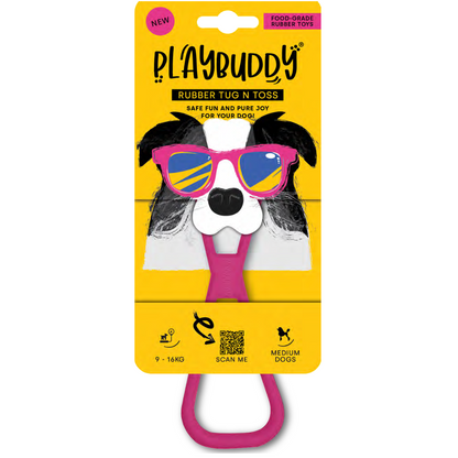 PlayBuddy Rubber Tug & Toss – for dogs that love to pull, chew, and play together (S/M/L)