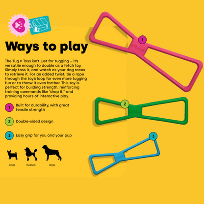 PlayBuddy Rubber Tug & Toss – for dogs that love to pull, chew, and play together (S/M/L)