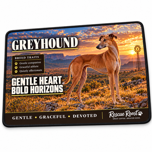 Rescue Roast® Greyhound – Gentle Heart, Bold Horizons Mousepad
