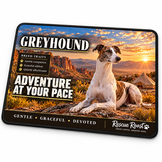 Rescue Roast® Greyhound – Adventure at Your Pace Mousepad