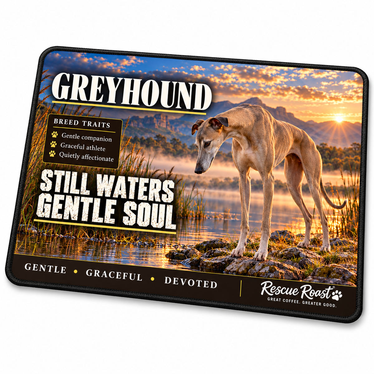 Rescue Roast® Greyhound – Still Waters, Gentle Soul Mousepad