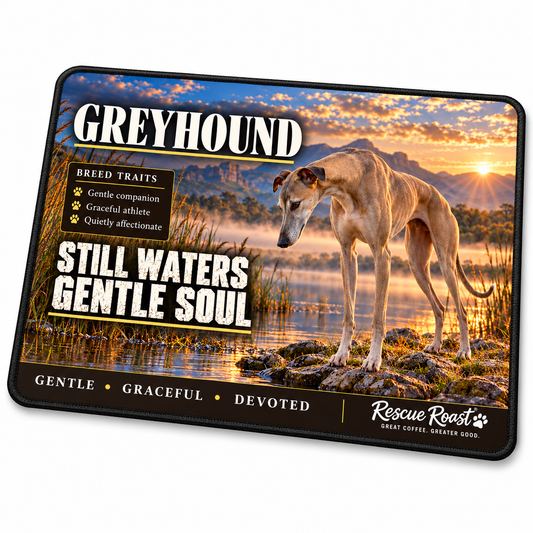 Rescue Roast® Greyhound – Still Waters, Gentle Soul Mousepad