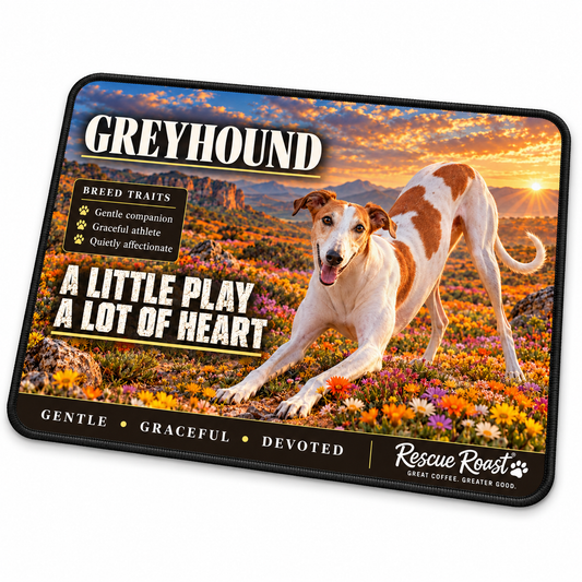 Rescue Roast® Greyhound – A Little Play, A Lot of Heart Mousepad