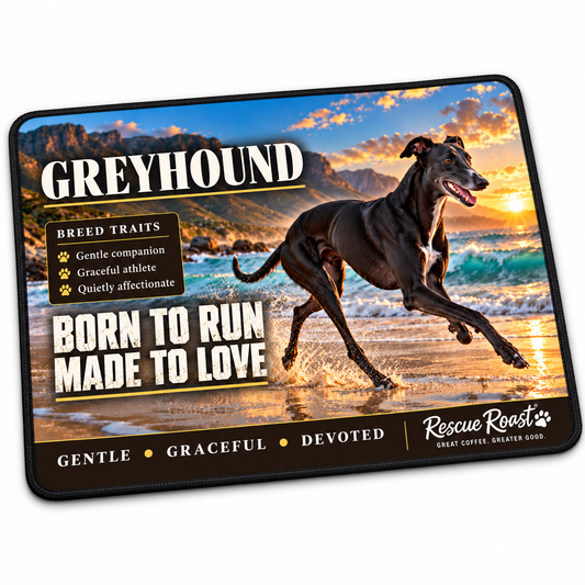 Rescue Roast® Greyhound – Born to Run, Made to Love Mousepad