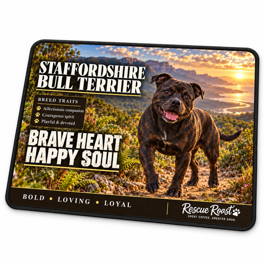Rescue Roast® Staffordshire Bull Terrier – Brave Heart, Happy Soul Mousepad