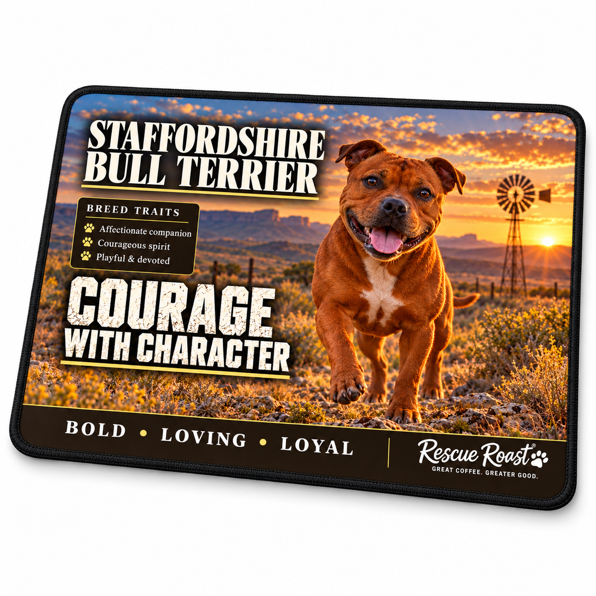 Rescue Roast® Staffordshire Bull Terrier – Courage with Character Mousepad