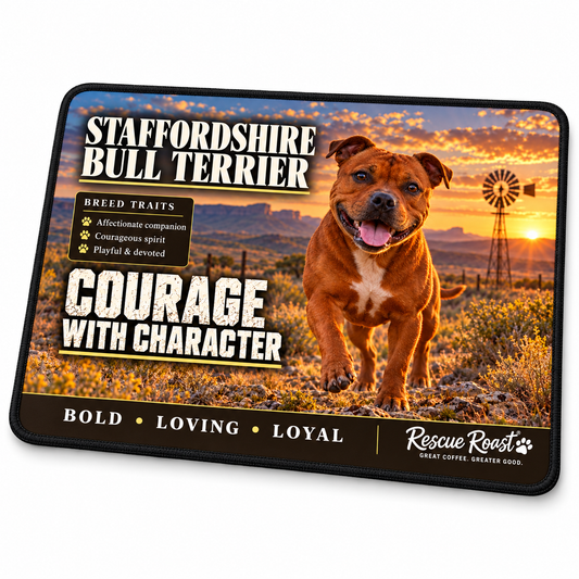 Rescue Roast® Staffordshire Bull Terrier – Courage with Character Mousepad