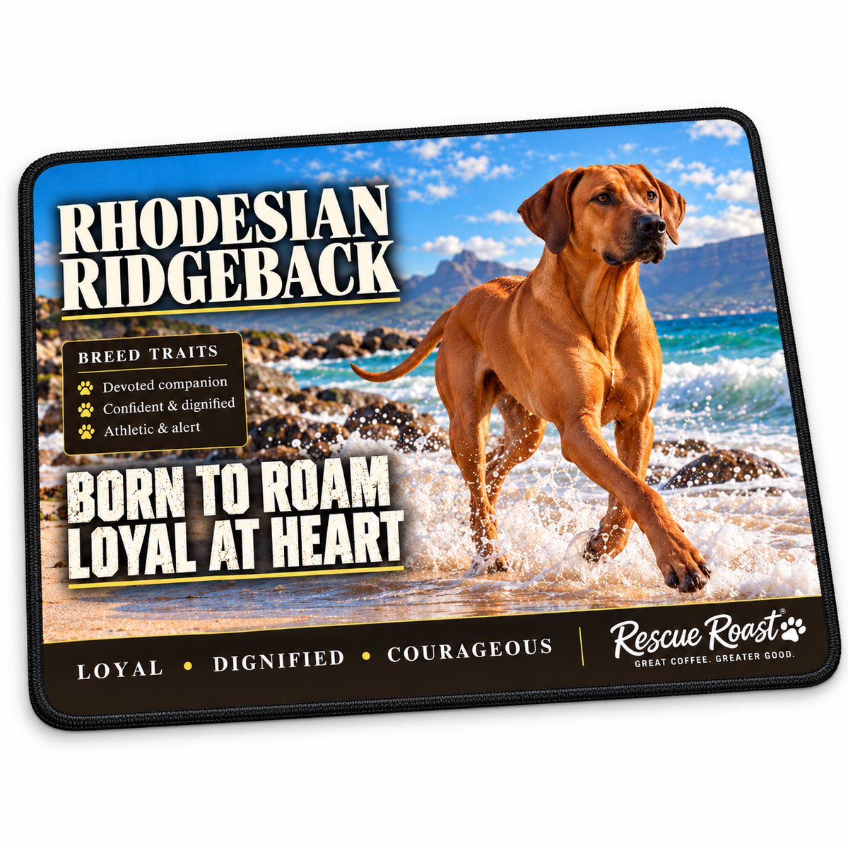 Rescue Roast® Rhodesian Ridgeback – Born to Roam, Loyal at Heart Mousepad