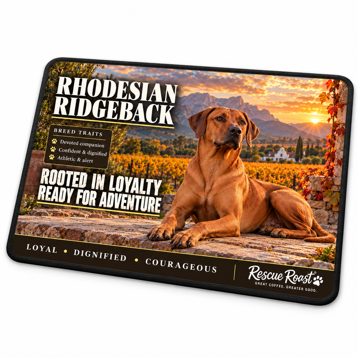 Rescue Roast® Rhodesian Ridgeback – Rooted in Loyalty, Ready for Adventure Mousepad