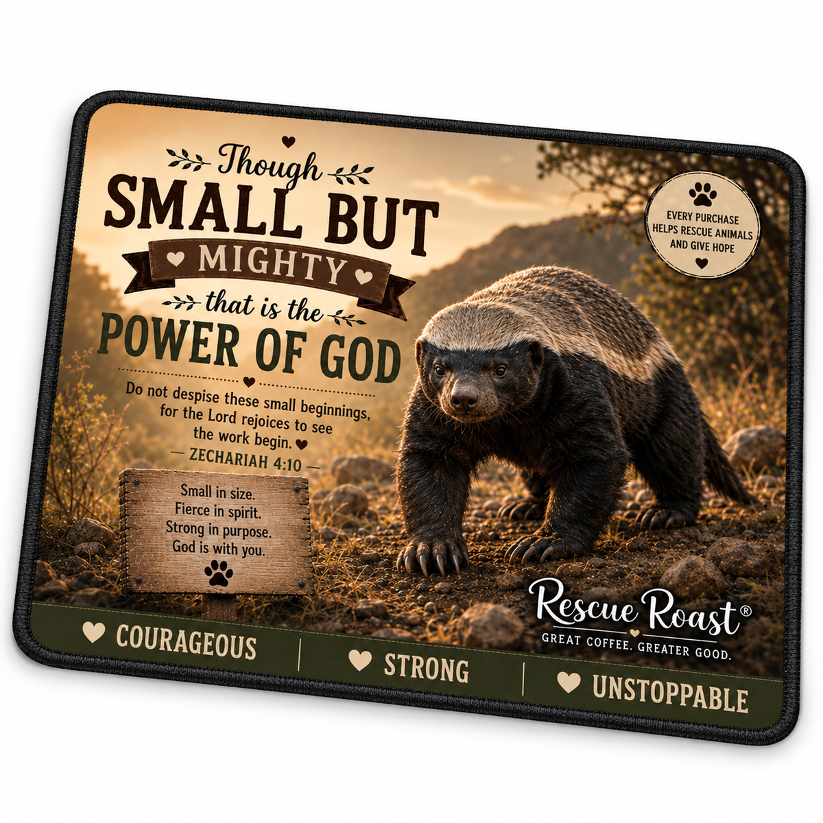 Rescue Roast® Honey Badger Scripture Mousepad