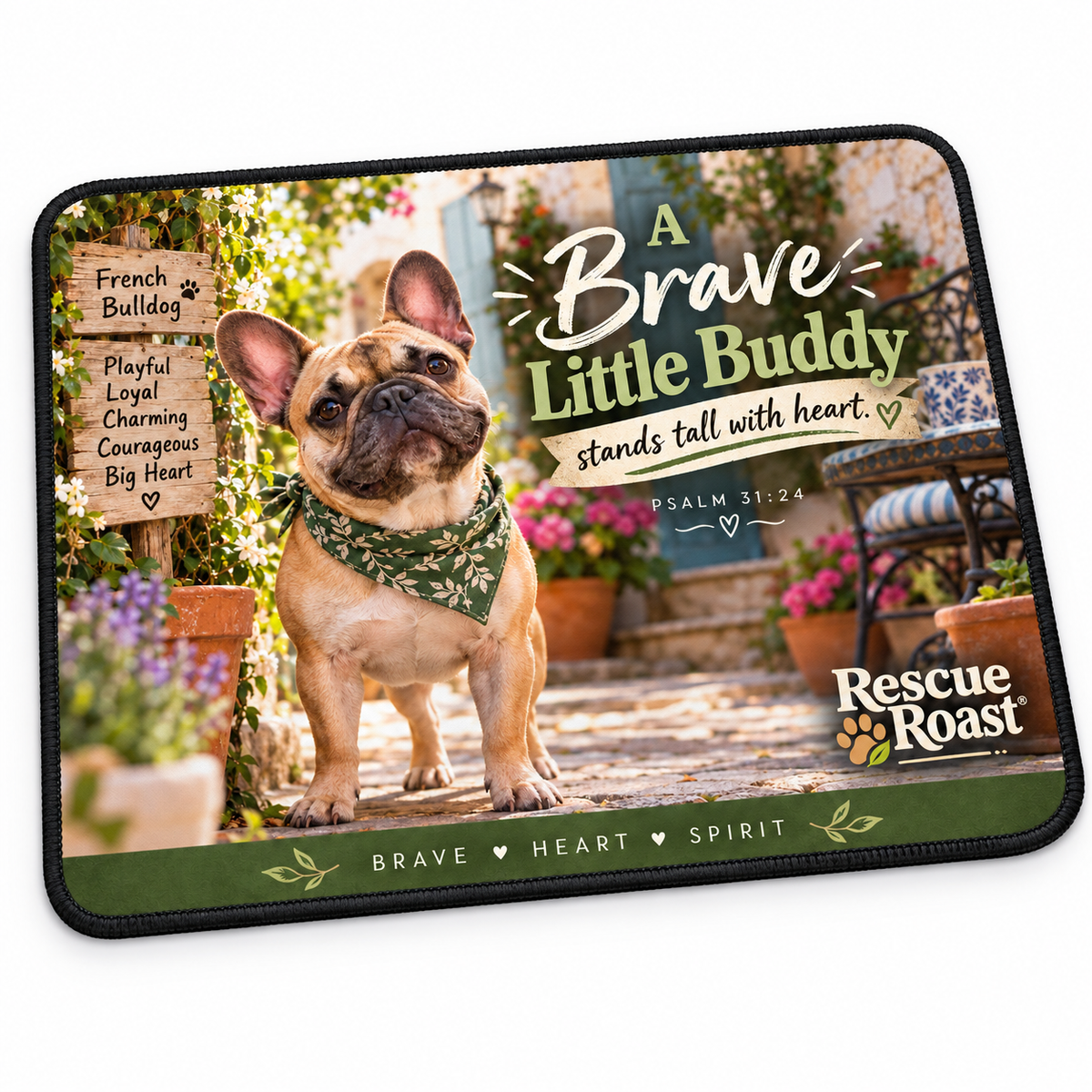 Rescue Roast® French Bulldog Scripture Mousepad