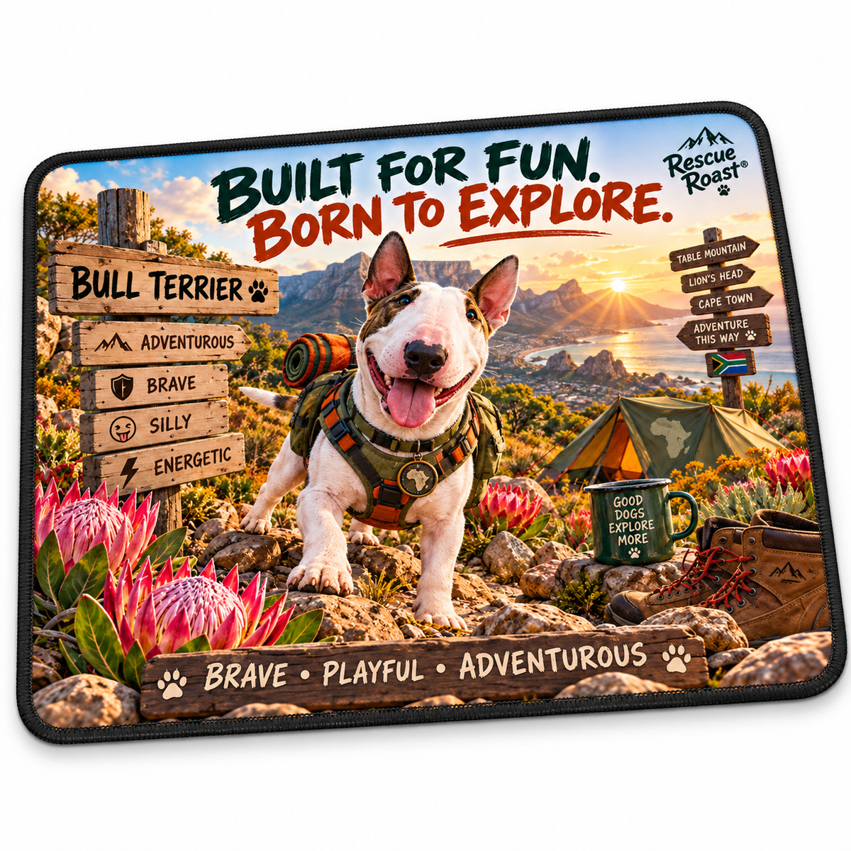 Rescue Roast® Bull Terrier – Born to Explore Mousepad