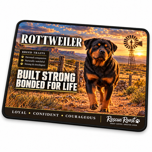 Rescue Roast® Rottweiler – Built Strong, Bonded for Life Mousepad