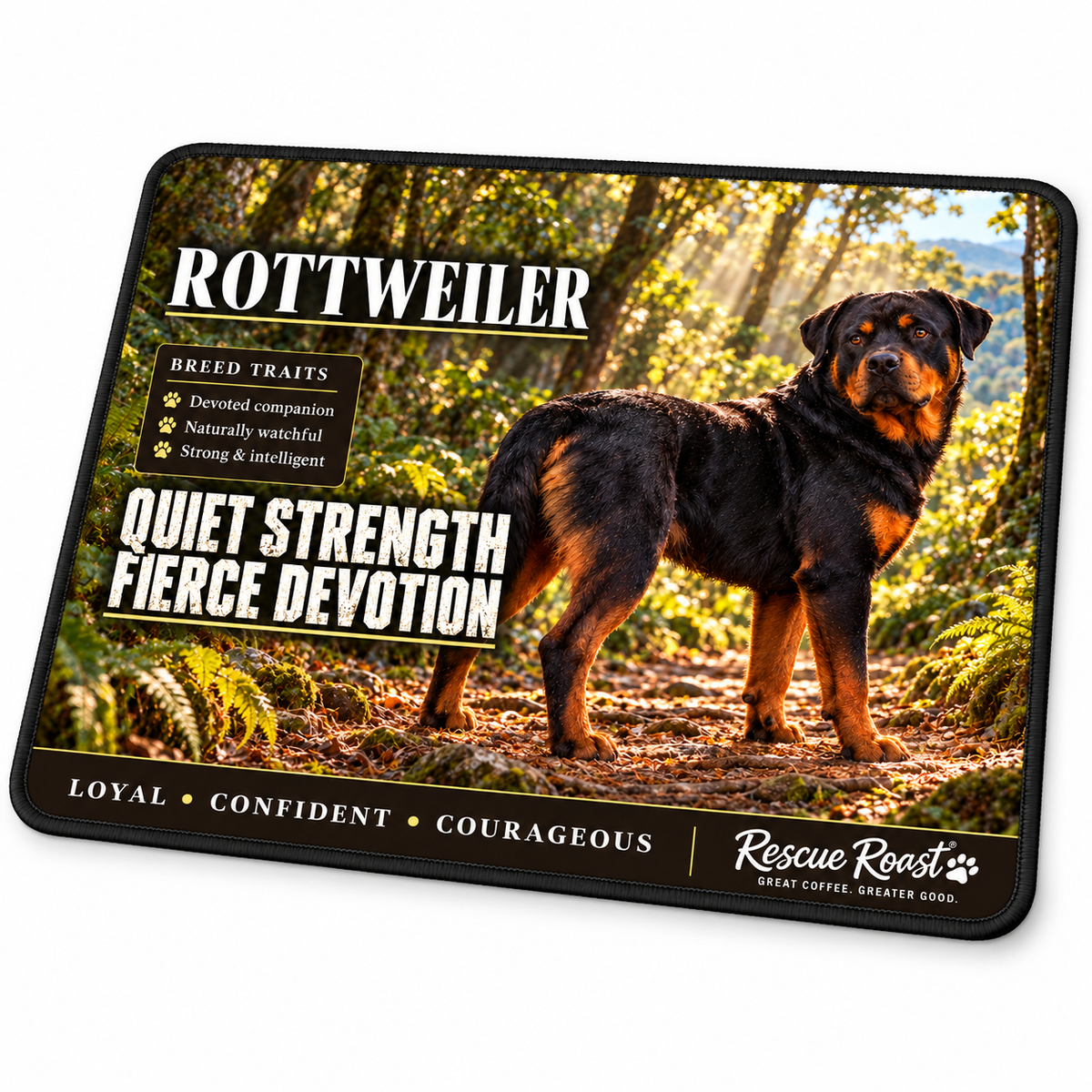 Rescue Roast® Rottweiler – Quiet Strength, Fierce Devotion Mousepad
