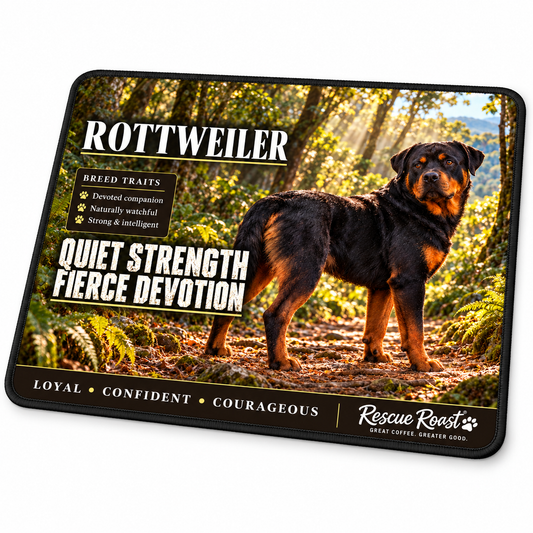 Rescue Roast® Rottweiler – Quiet Strength, Fierce Devotion Mousepad