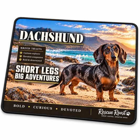Rescue Roast® Dachshund – Short Legs, Big Adventures Mousepad