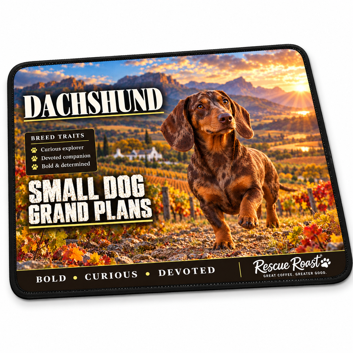 Rescue Roast® Dachshund – Small Dog, Grand Plans Mousepad