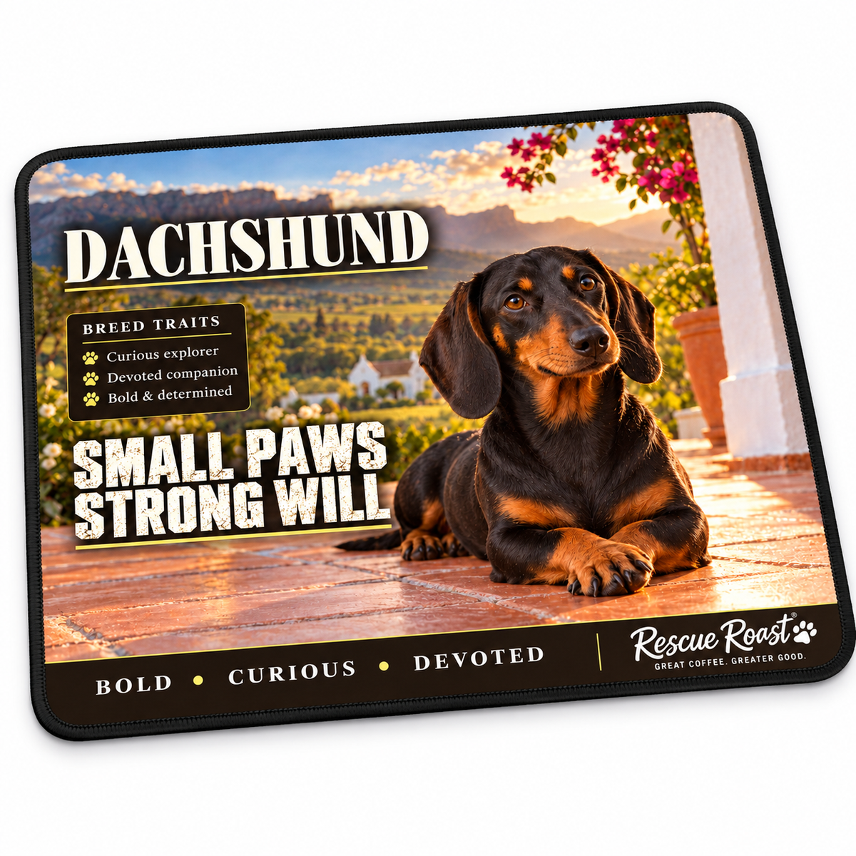 Rescue Roast® Dachshund – Small Paws, Strong Will Mousepad