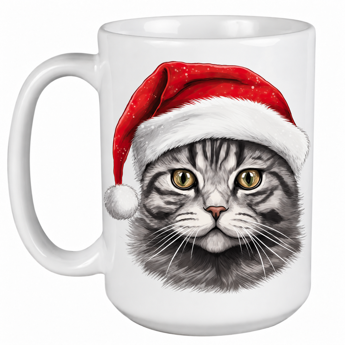 Rescue Roast® 450ml white Christmas mug featuring a American Shorthair Cat in a festive Santa hat