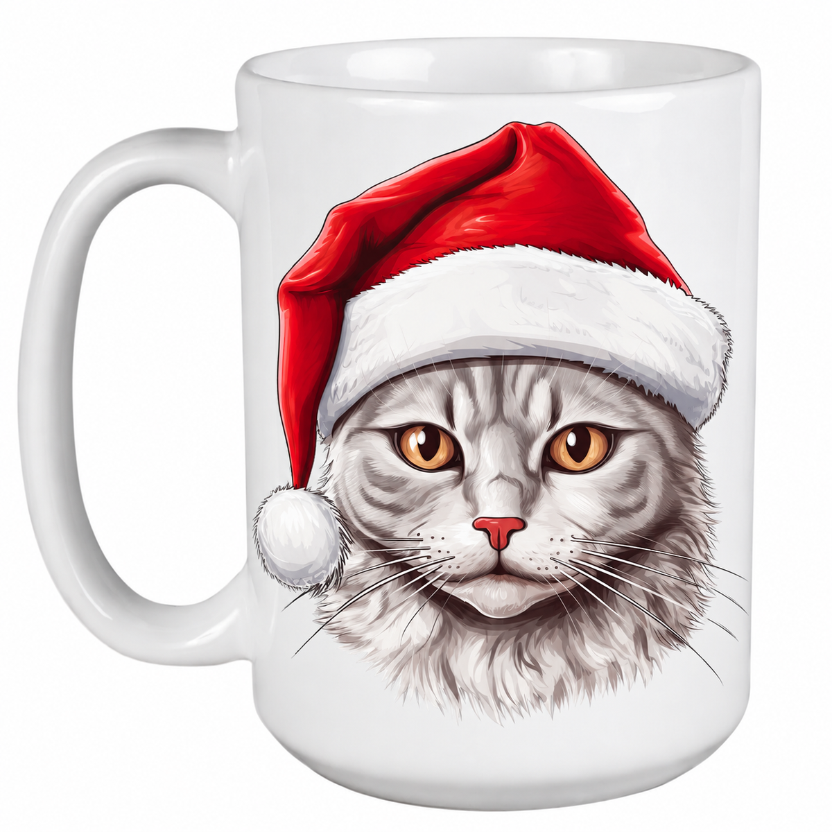 Rescue Roast® 450ml white Christmas mug featuring a Arabian Mau Cat in a festive Santa hat