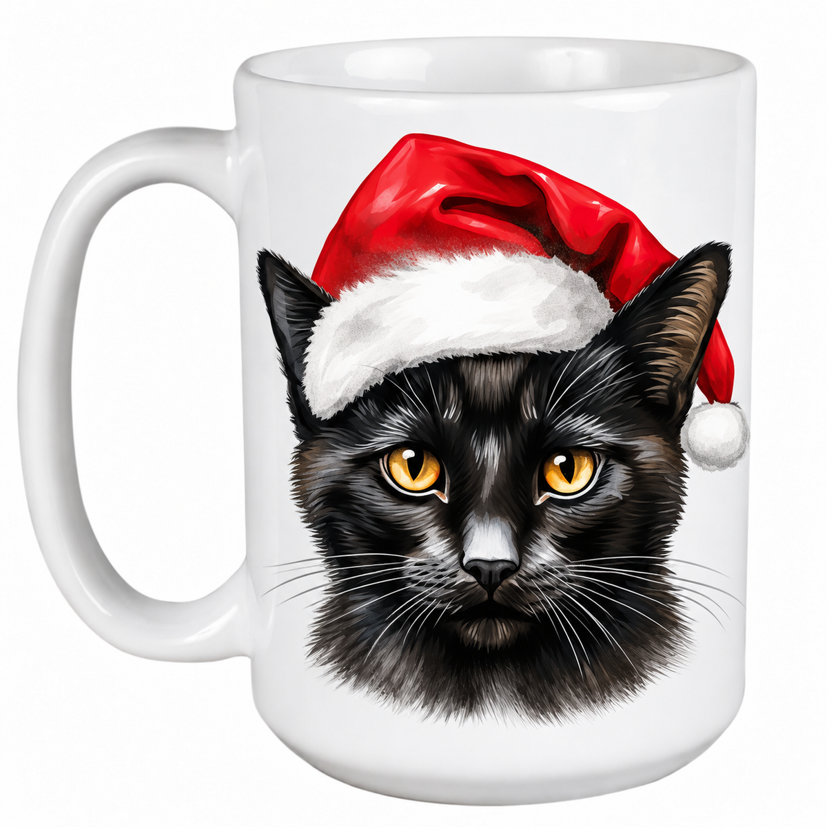 Rescue Roast® 450ml white Christmas mug featuring a Bombay Cat in a festive Santa hat