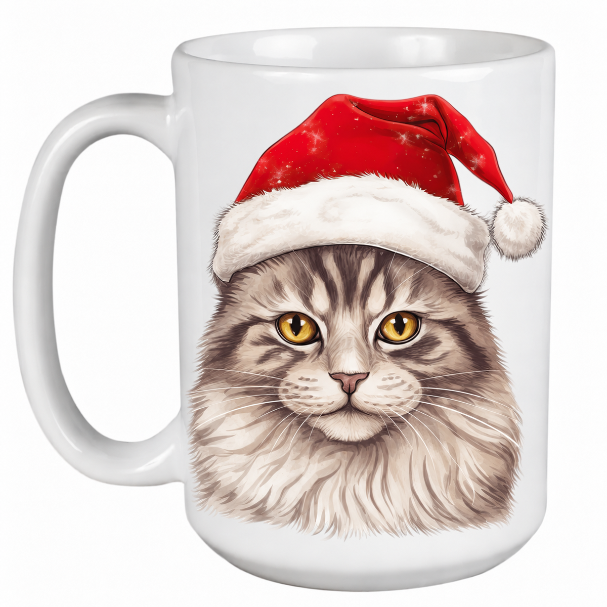 Rescue Roast® 450ml white Christmas mug featuring a Manx Cat in a festive Santa hat