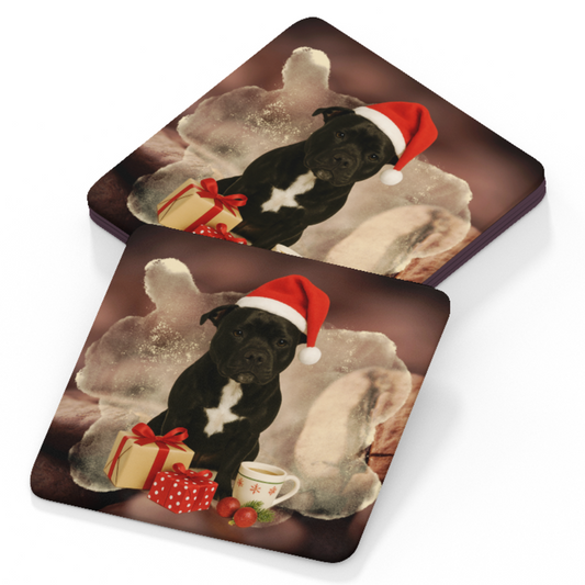 Staffie Coaster - Christmas Design B