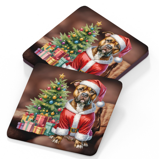 Staffie Coaster - Christmas Design A